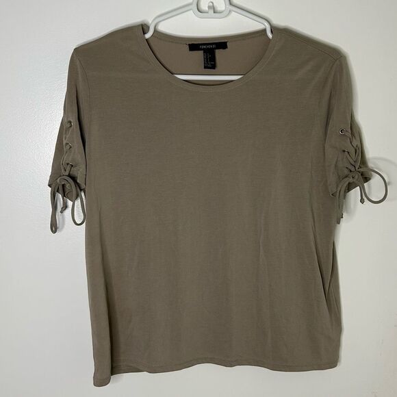 Forever 21 Tops - Forever 21 | khaki short sleeve tie top | small
